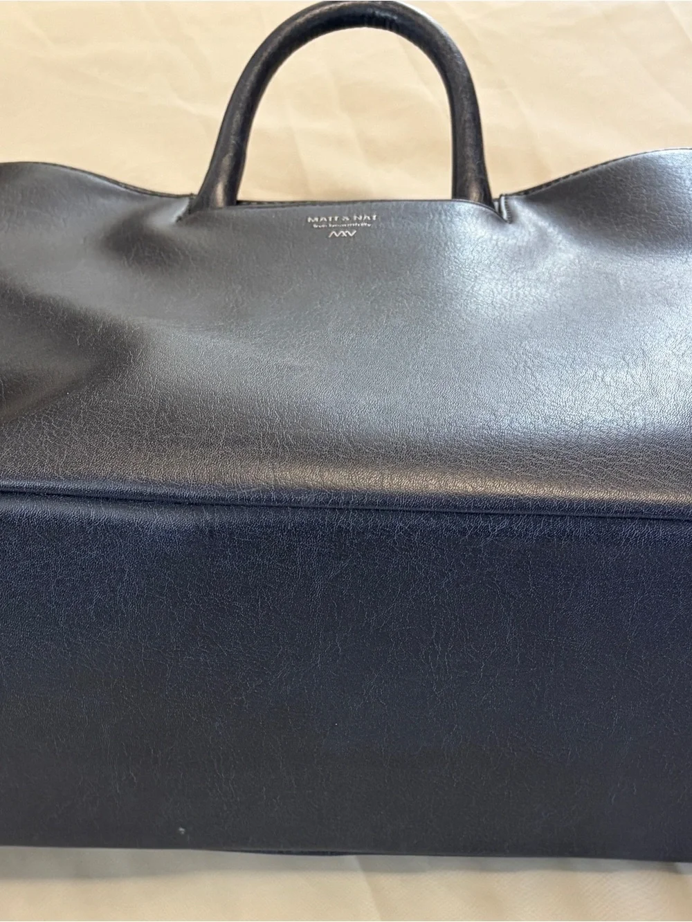 Matt & Nat Vegan Leather Navy Work Tote Shoulder Bag Adjustable Strap